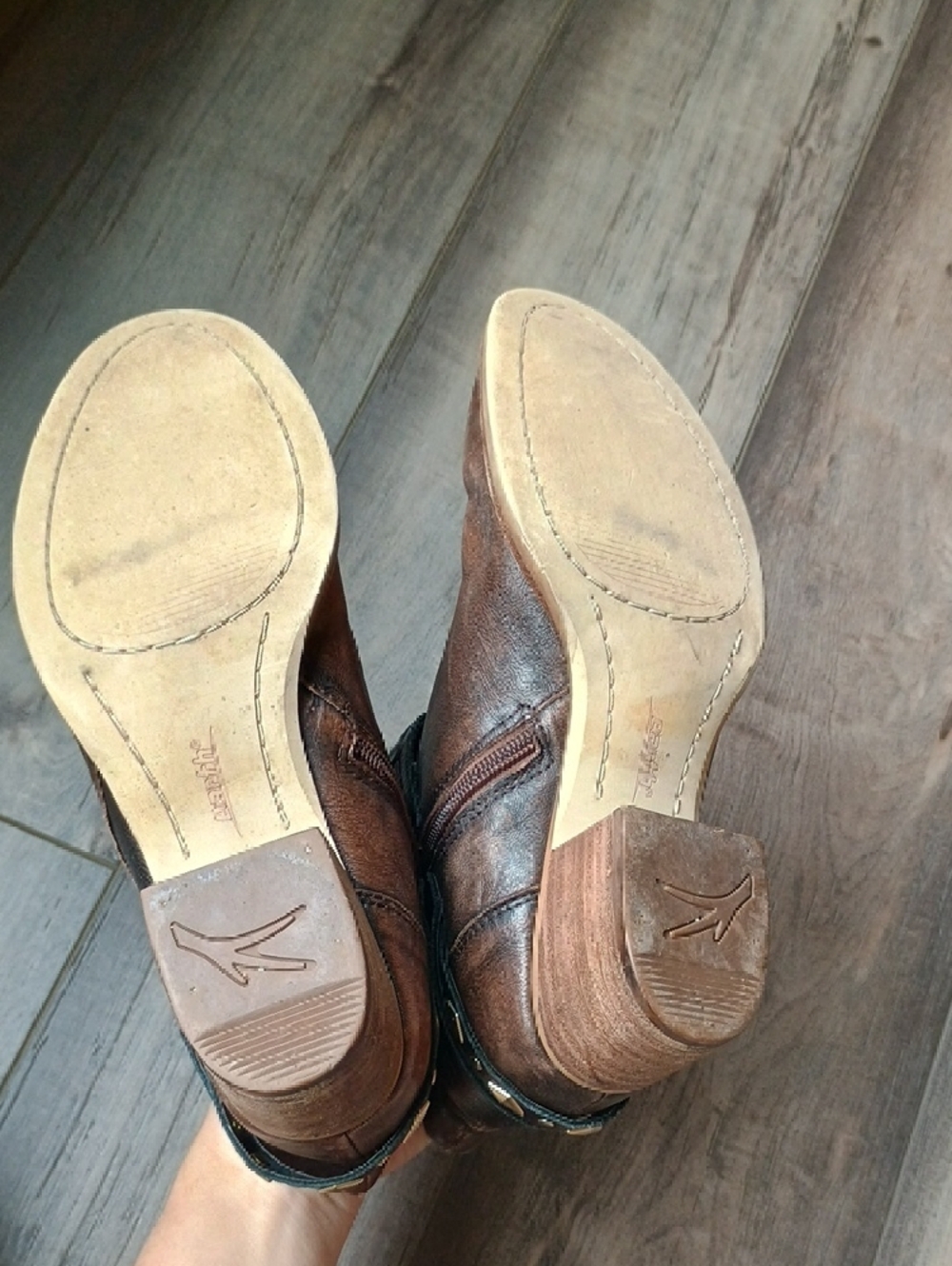 Earth Brown Distressed Leather Ankle Boots with Buckle Strap - Picture 7 of 11